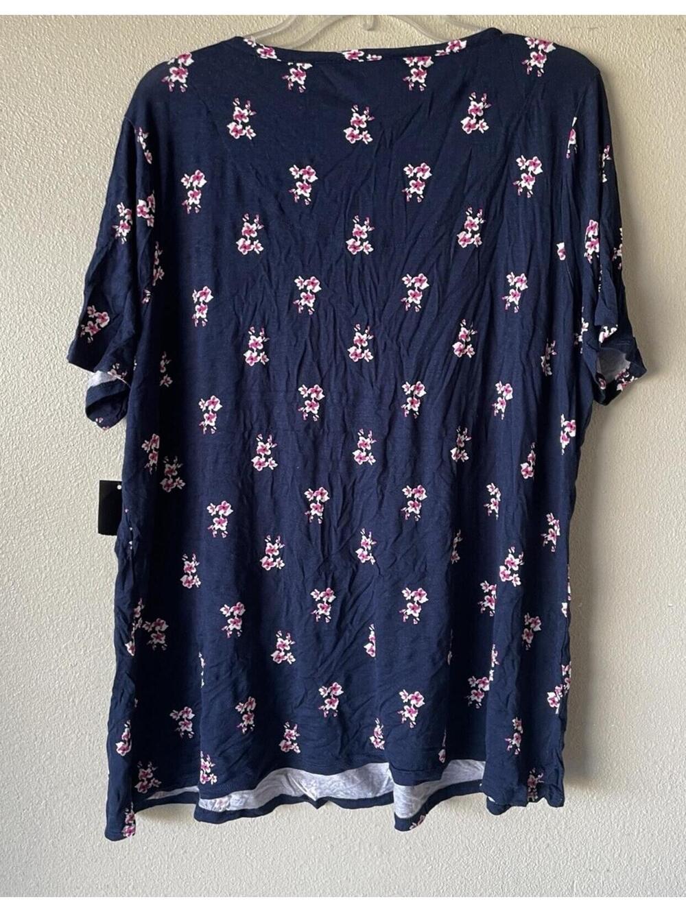 Kim Rogers Xxl T Shirt 2XL Blue, Short Sleeve Pink Floral free shipping - Picture 4 of 7